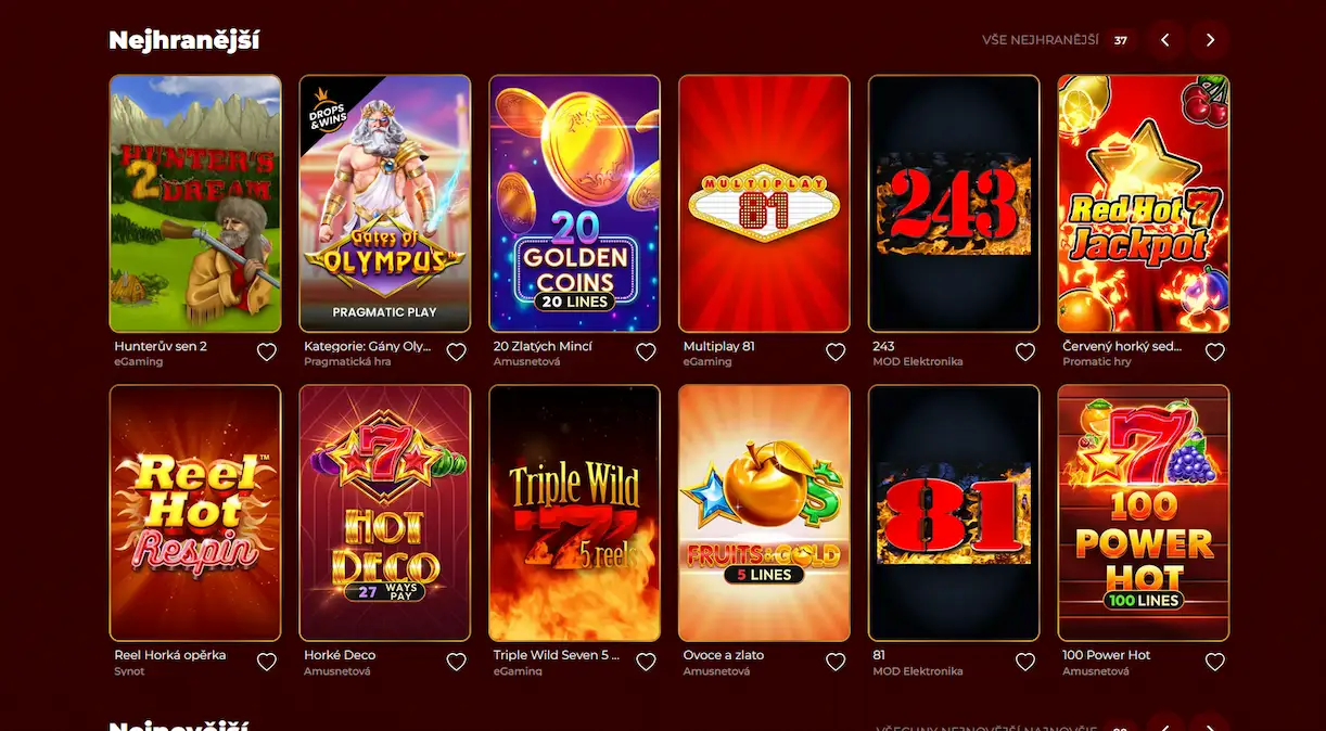 Eurogold Casino - herní lobby s výherními automaty od Apollo Games a SYNOT Games